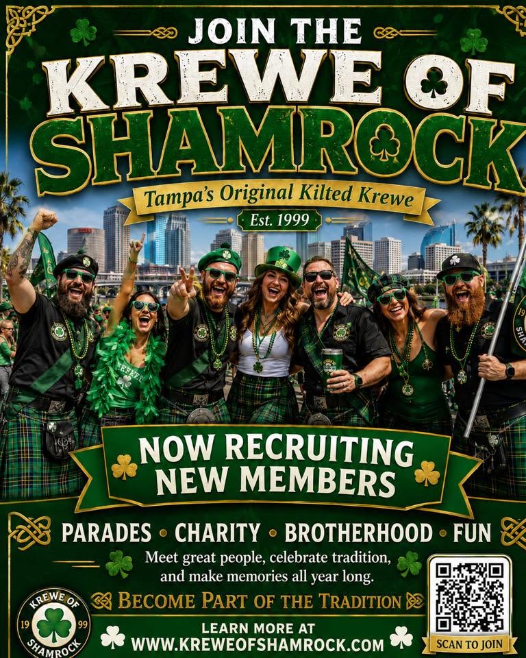 Join the Krewe of Shamrock, Tampa's Original Kilted Krewe, now recruiting new members. Parades, charity, brotherhood, and fun.