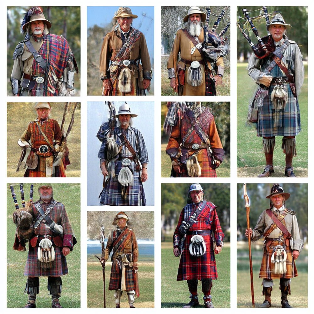 Grid of tartan kilt patterns