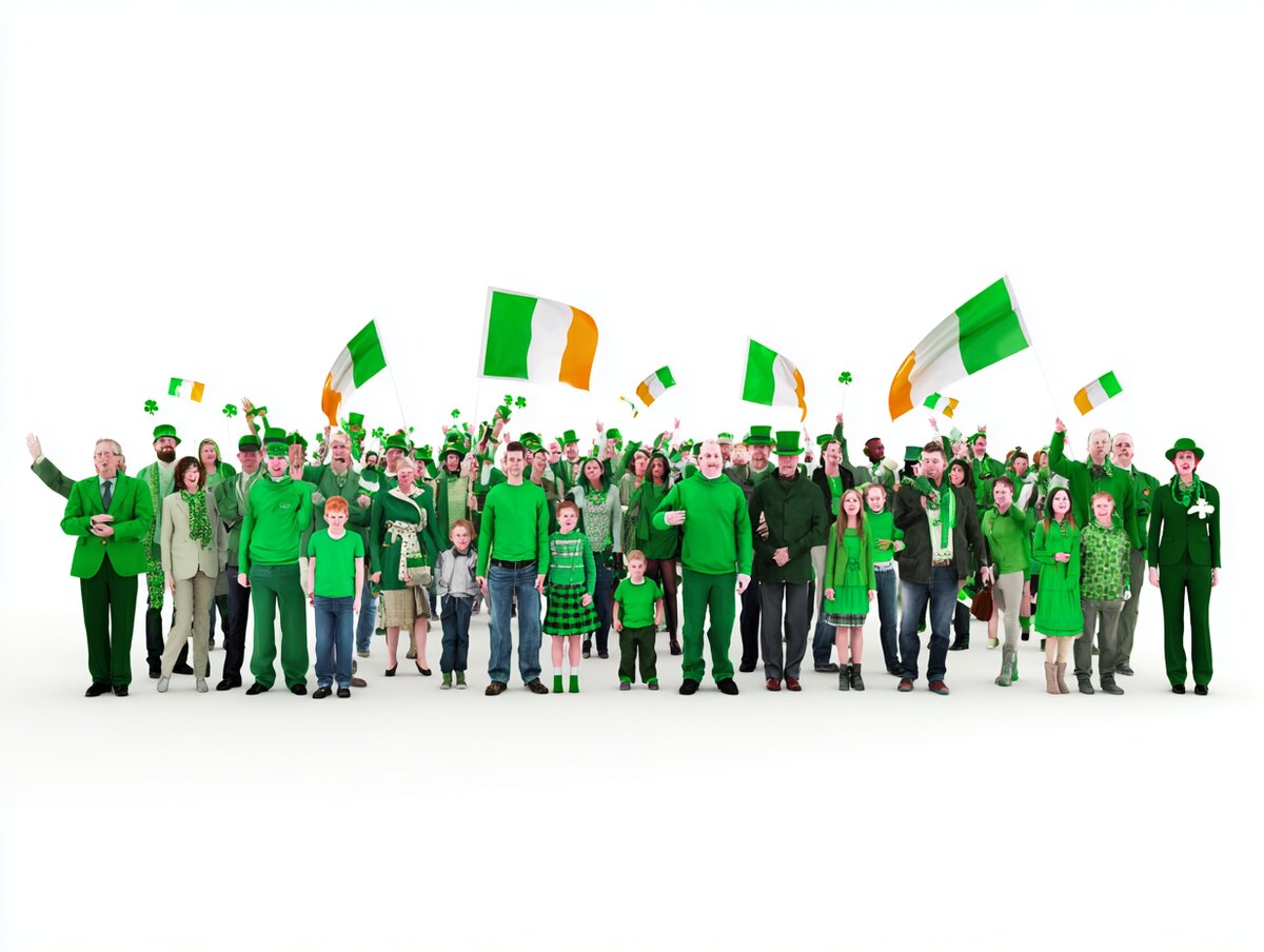 Crowd of spectators waving Irish flags
