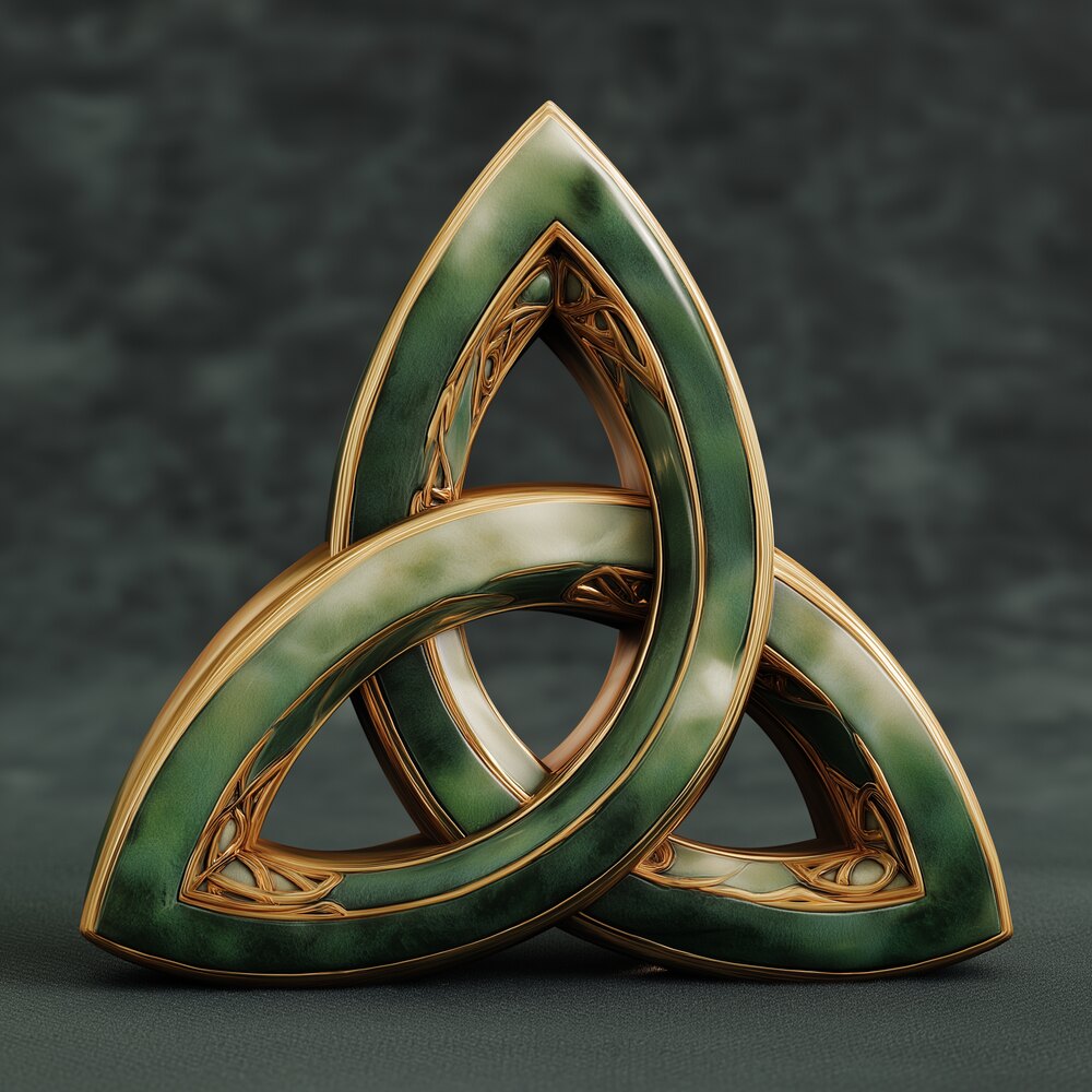 Green and gold Celtic trinity knot